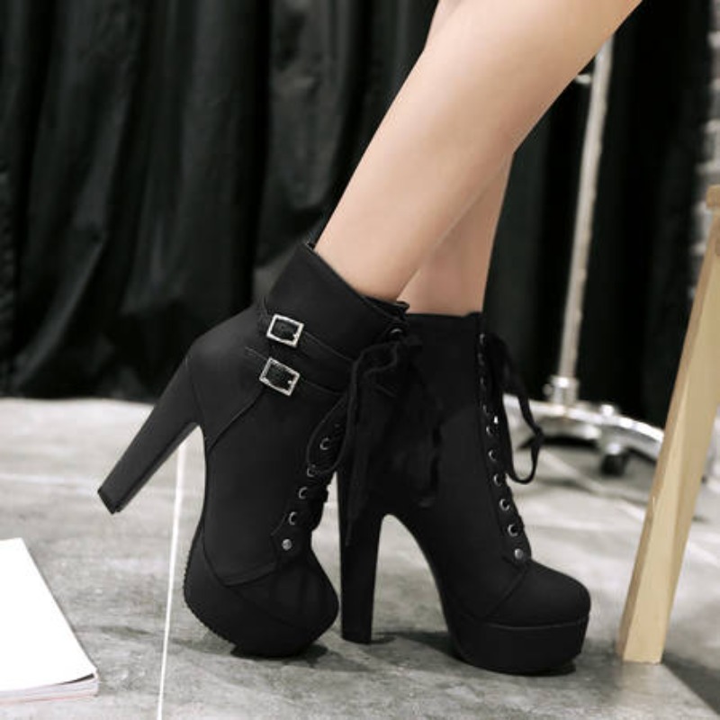 Guipure Lace Panel - Sepatu Bot Platform Wanita Musim Dingin