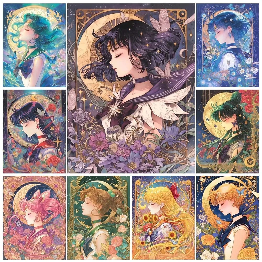 Embroidery Embellishments - Lukisan Berlian Anime Kartun Gadis Kecantikan