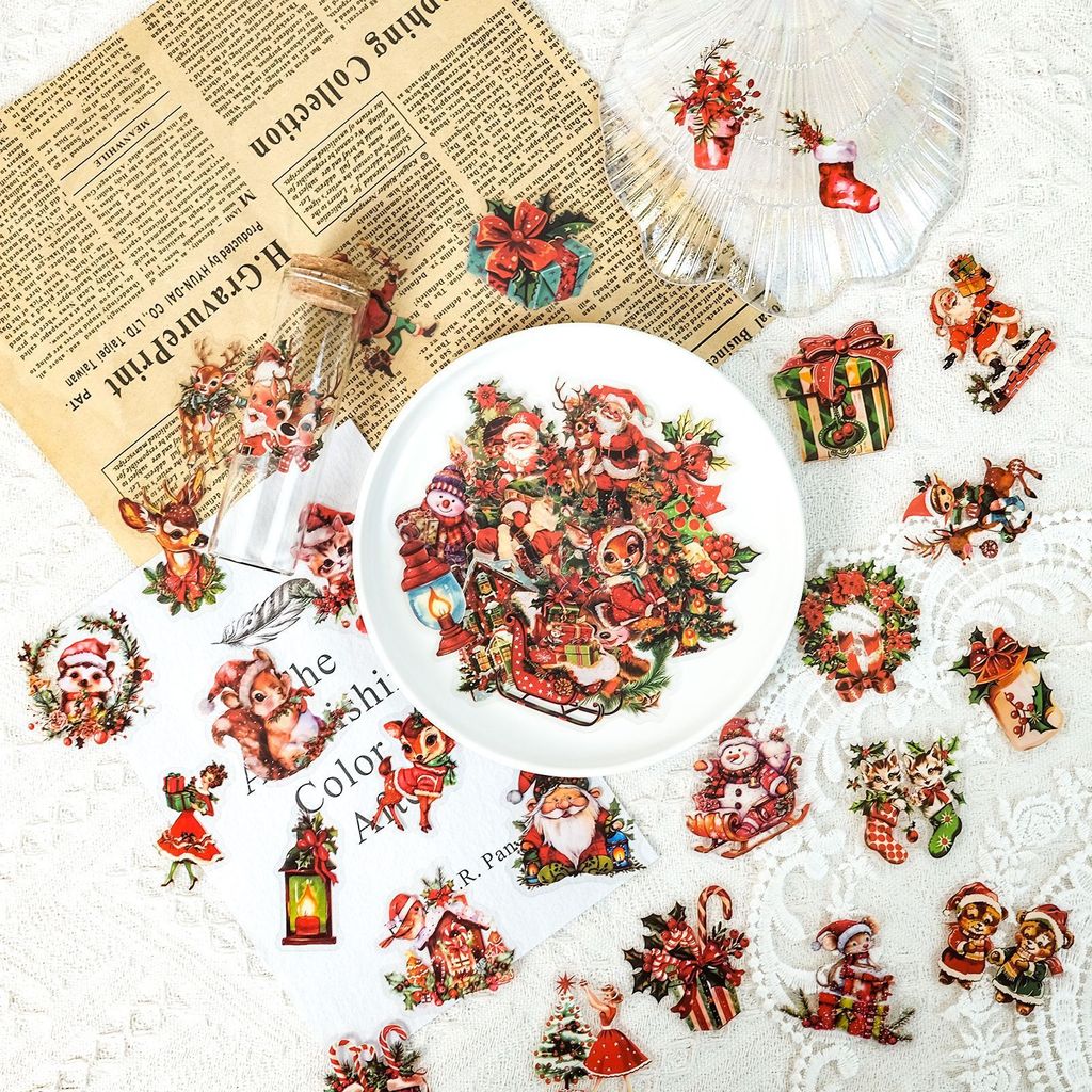 Christmas Craft Embellishment - 50Pcs Stiker PET Hadiah Santa Claus,