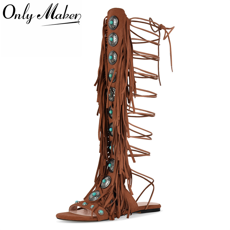 Tassel Fringe Trim - Onlymaker Sandal Datar Wanita Model Open