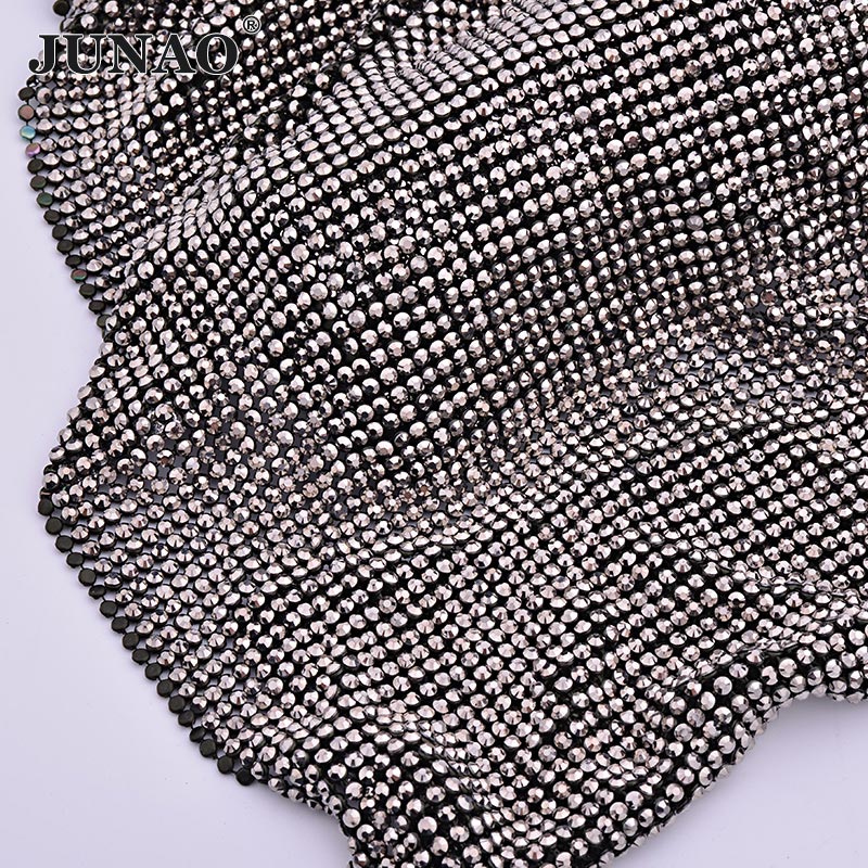 Junao 45*120 Cm Hitam Emas Kri - Hotfix Rhinestone Sheet ulasan dan harga