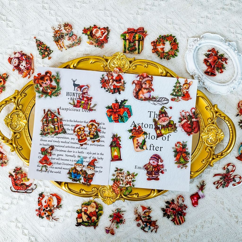 50Pcs Stiker PET Hadiah Santa  - Christmas Craft Embellishment ulasan dan harga