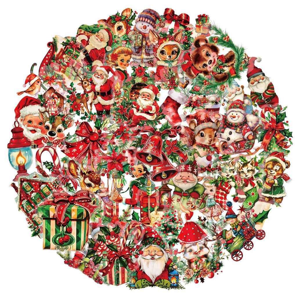 50Pcs Stiker PET Hadiah Santa  - Christmas Craft Embellishment ulasan dan harga
