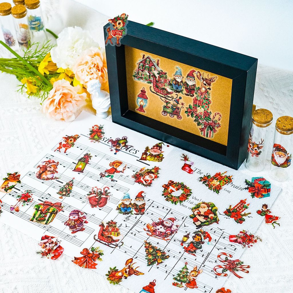 50Pcs Stiker PET Hadiah Santa  - Christmas Craft Embellishment ulasan dan harga